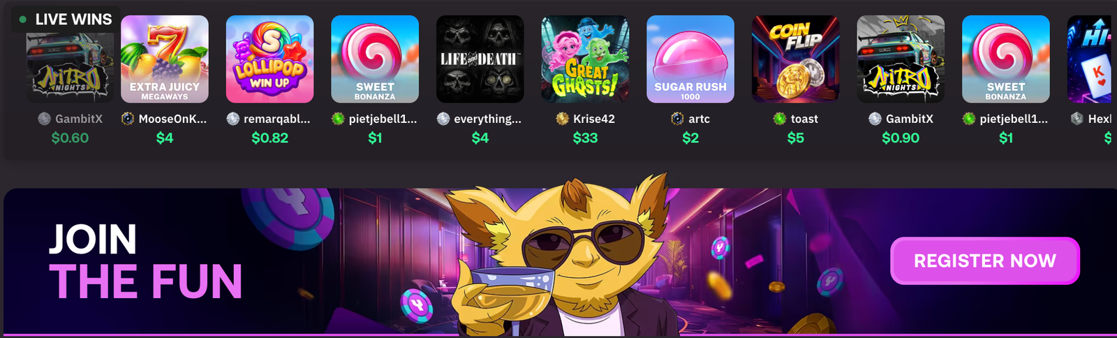 Yeet casino crypto betting homepage banner with monthly races